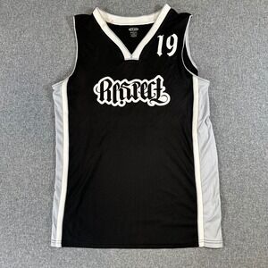 Athletic Knit AK Respect Basketball Jersey Mens Medium Black White Mesh Tank 19